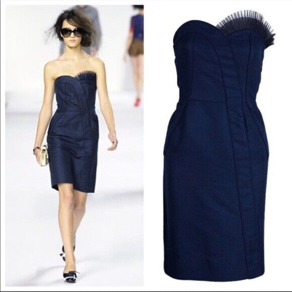Marc Jacobs Runway Dress – Navy Blue Cocktail Dress with Tulle Fan Detail - Picture 1 of 14